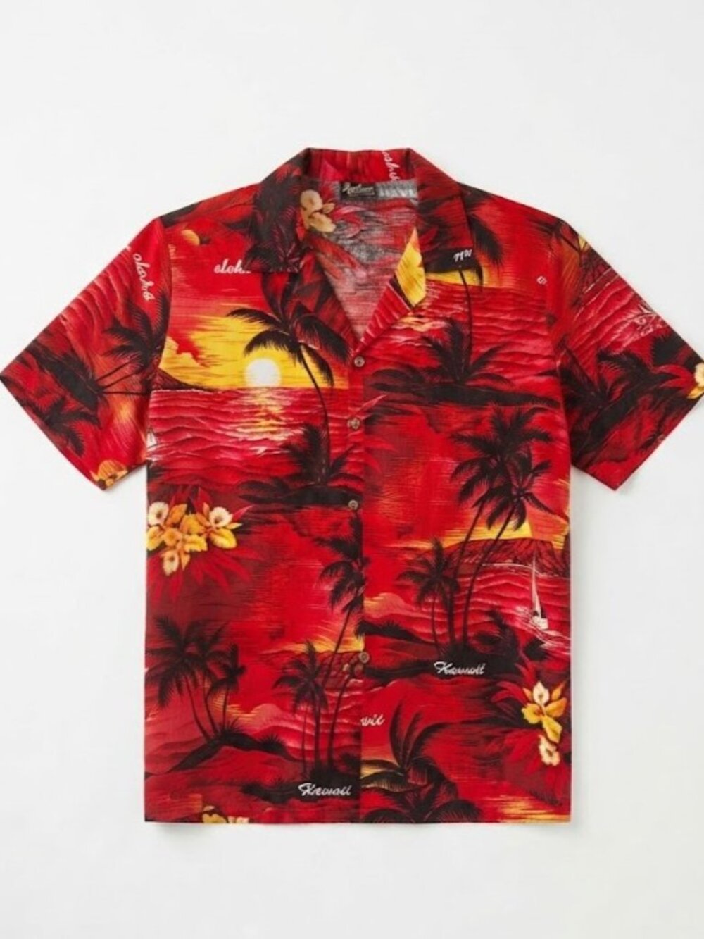 Royal Creations Red Tropical Sunset Hawaiian Button-Down Shirt